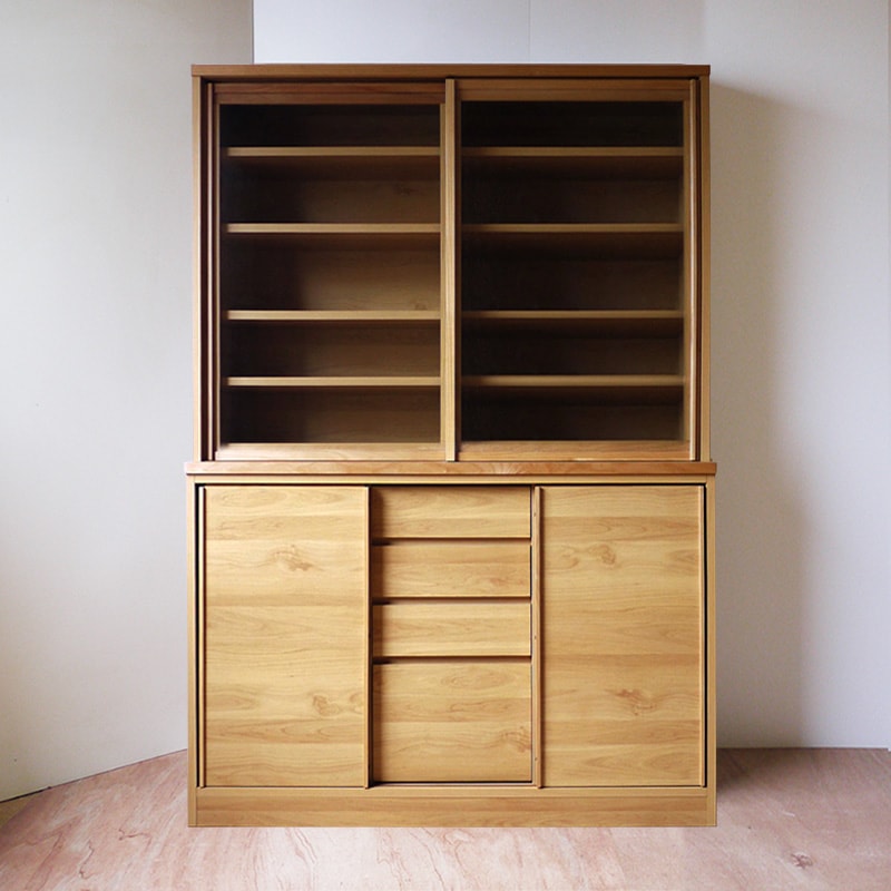 Memory Ⅱ シンプルな引戸の食器棚 ミドルタイプ 幅120cm 高さ174cm