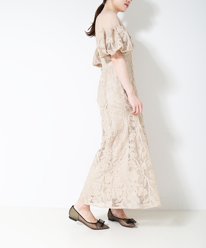 Cotton race souffle sleeve dress□ | DRESS,DRESS | ROOM903 online