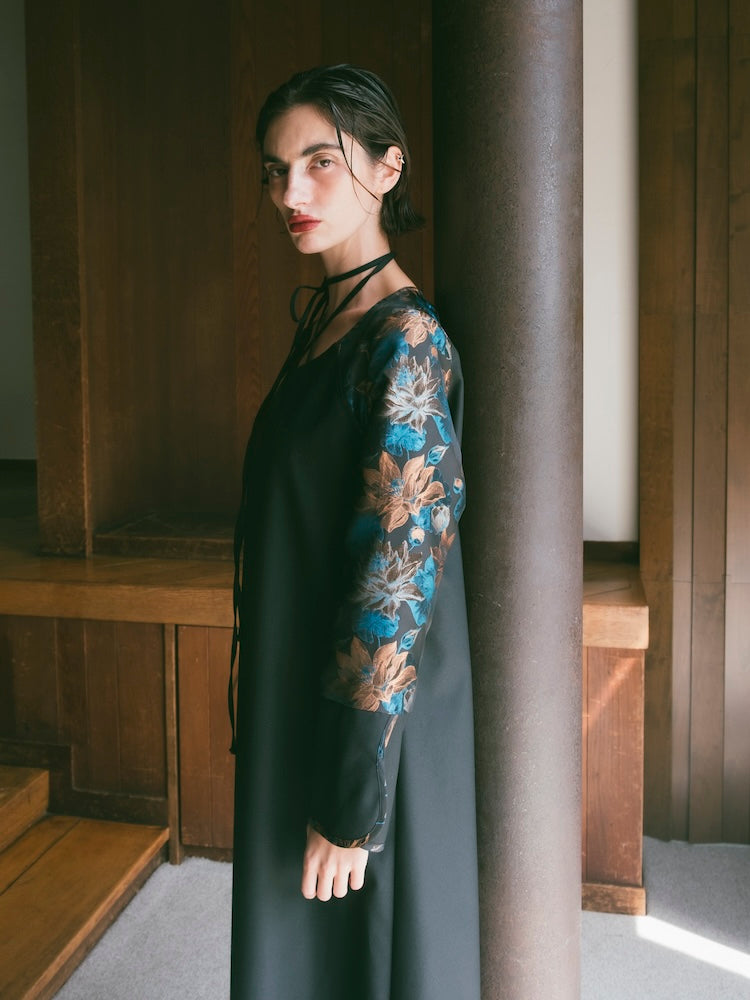 Cross Neck Jacquard Dress｜結婚式やお呼ばれに｜ジャガード