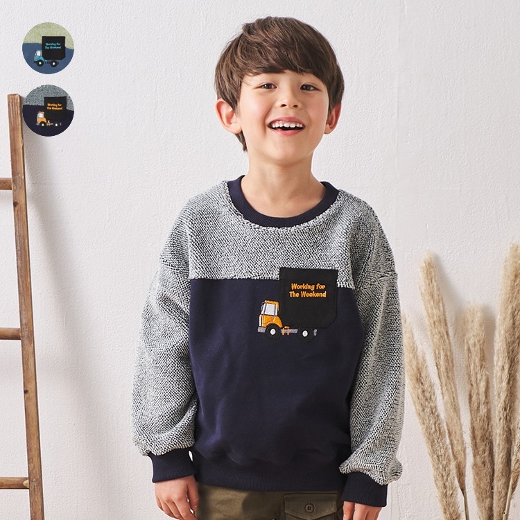 働く車刺繍ボア切替トレーナー トレーナー｜子供服・ベビー服の通販は