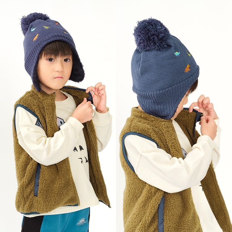 会員ランク別セール対象】恐竜刺繍ニット帽 帽子｜子供服・ベビー服の