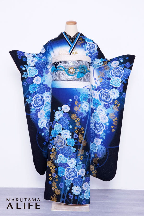 青と黒の華麗な振袖 成人式におすすめ エーライフ