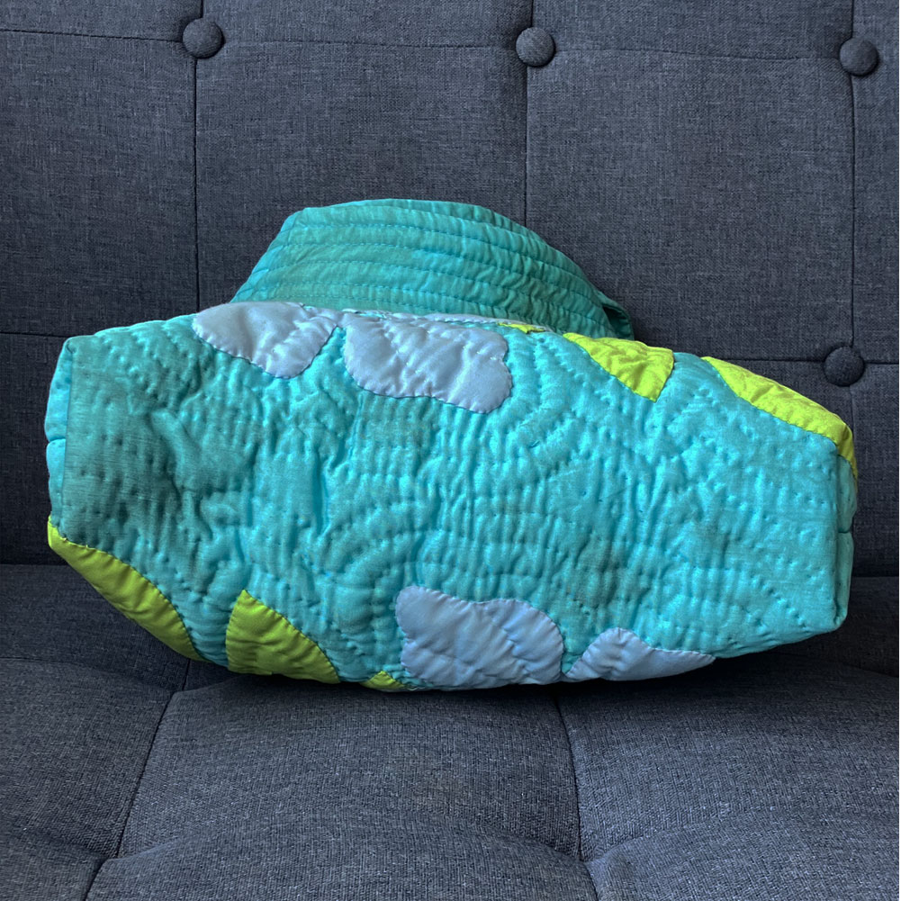 ハワイアンキルト ハンドバッグ むら染め ブルー ハイビスカス