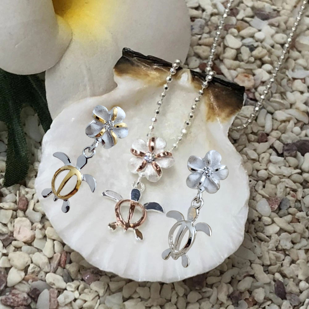 ハワイアンジュエリー ペンダント ジルコニア付きホヌプルメリア 3