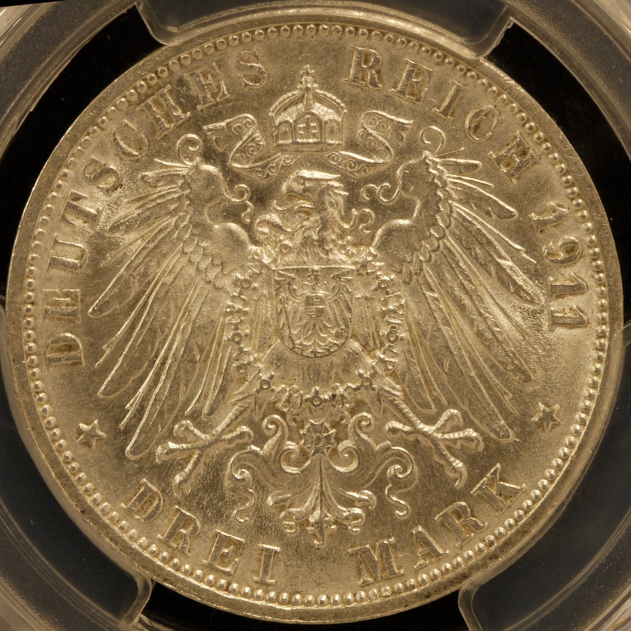 ドイツ 3マルク銀貨 1911年 ヴィルヘルム2世結婚25周年記念 PCGS MS64