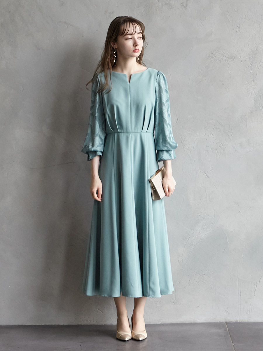 ペイズリー柄スリーブフレアドレス(M スモーキーグリーン): AIMER