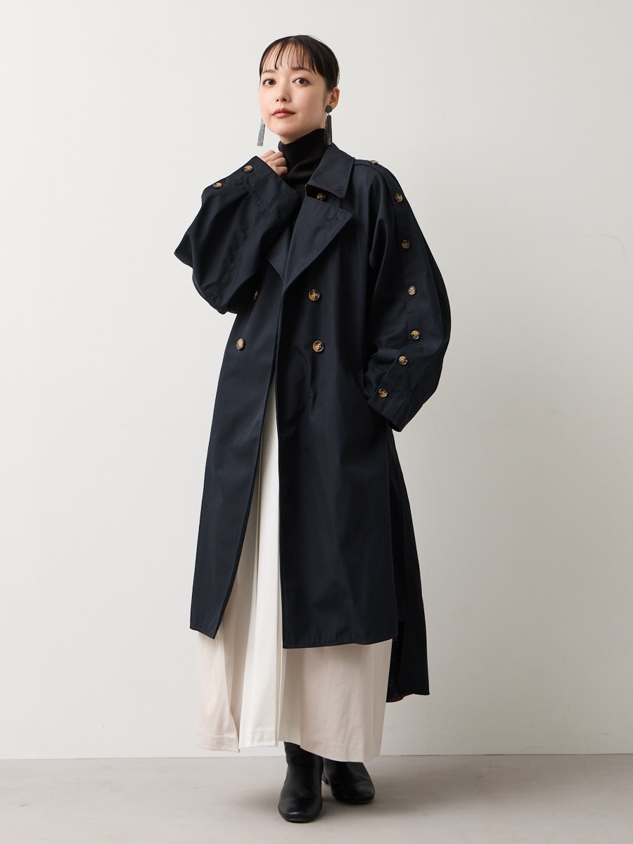 ラスト1点】花園ボンディングトレンチコート(FREE ブラック): ふりふ