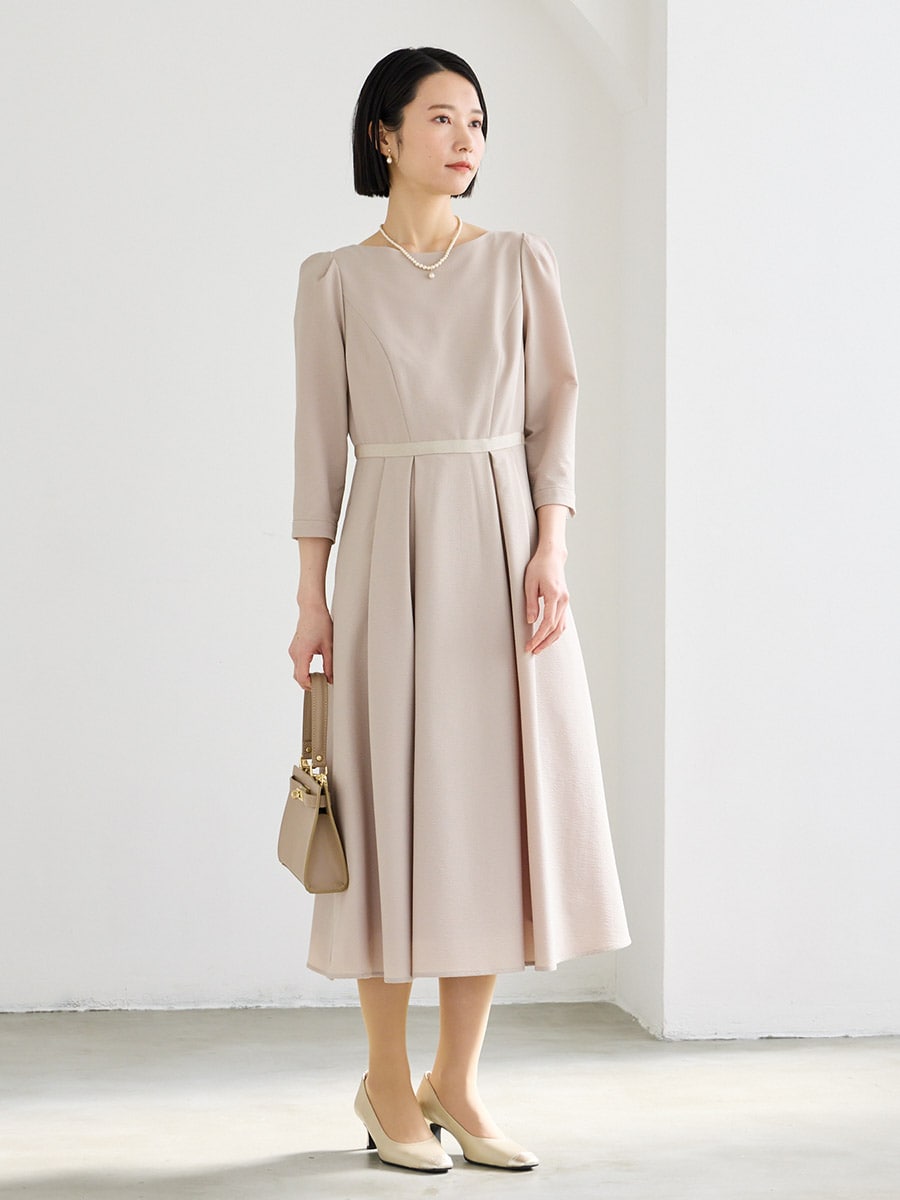 シアサッカーAラインフレアワンピース(M ベージュ): AIMER | エメ