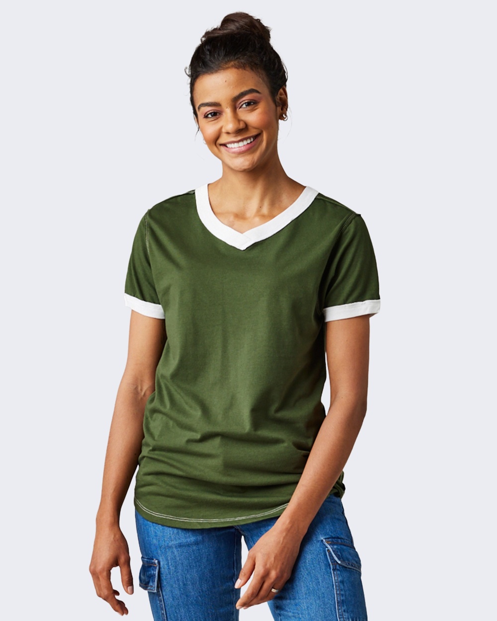 Enza® 20979 Ladies V-Neck Ringer Tee - Wholesale Apparel and Supplies