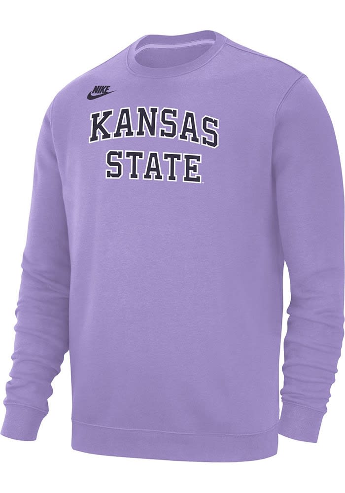 Nike Mens LAVENDER K-State Wildcats Club Fleece Long Sleeve Crew