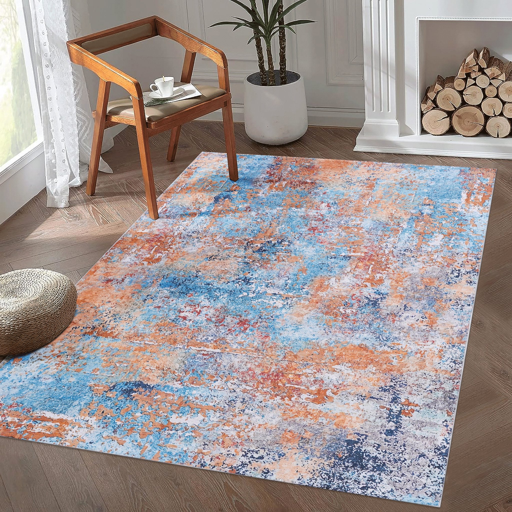 Layla 4' x 6' Multi Color Machine Washable, Kid & Pet Friendly Rug