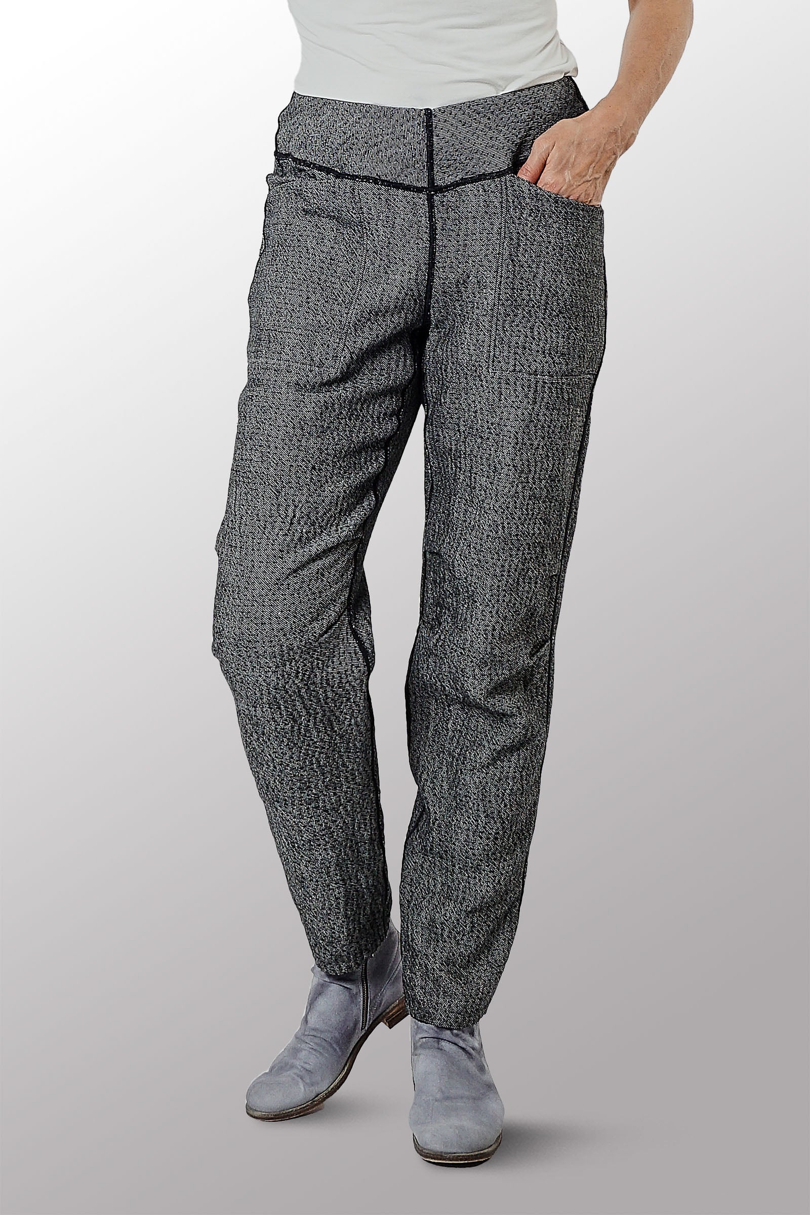 DENIM KANTHA SLANT POCKET PANTS - dn3612-gry - – Mieko Mintz US Retail