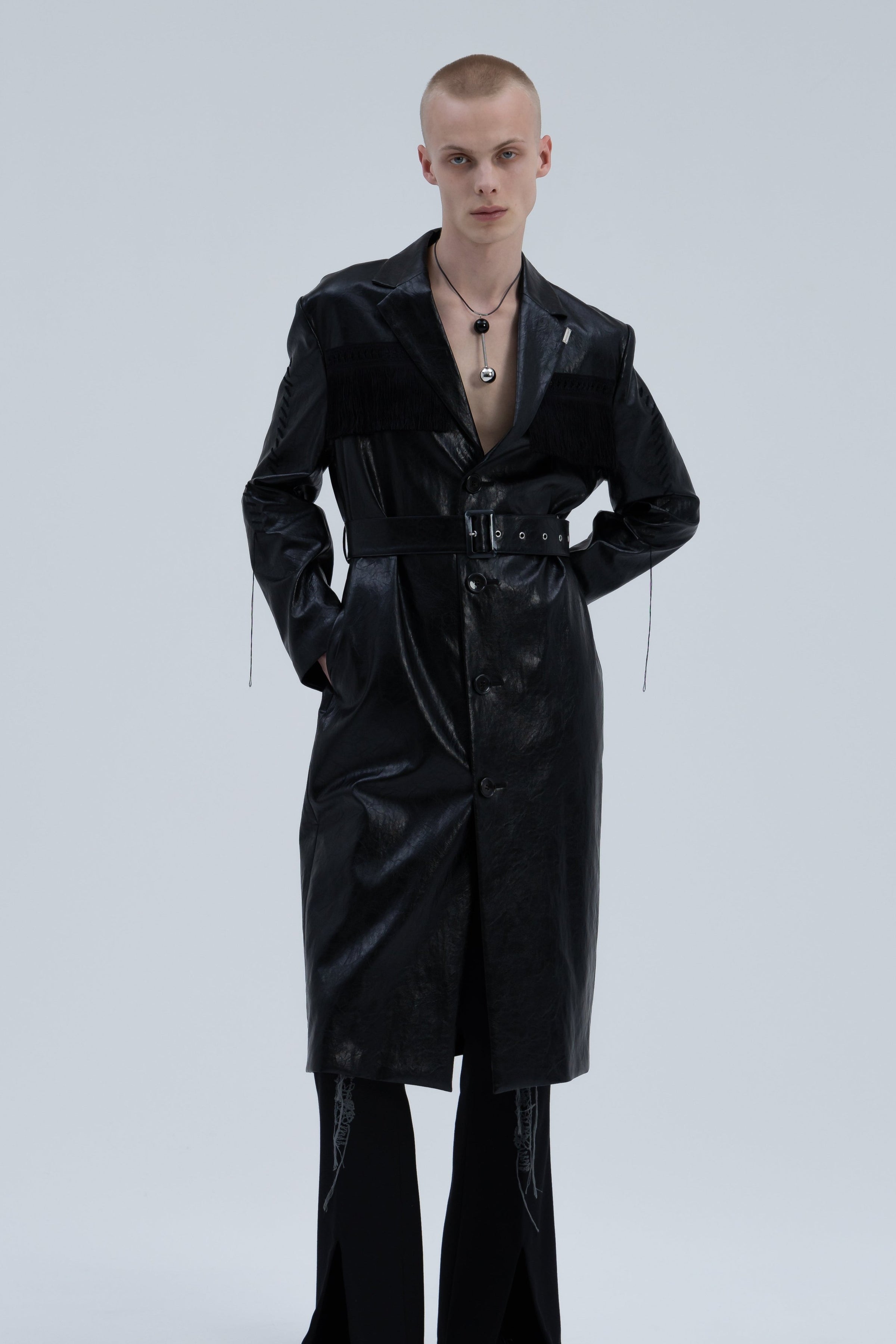 Leather Fringe Long Coat(Black) – MIKAGE SHIN