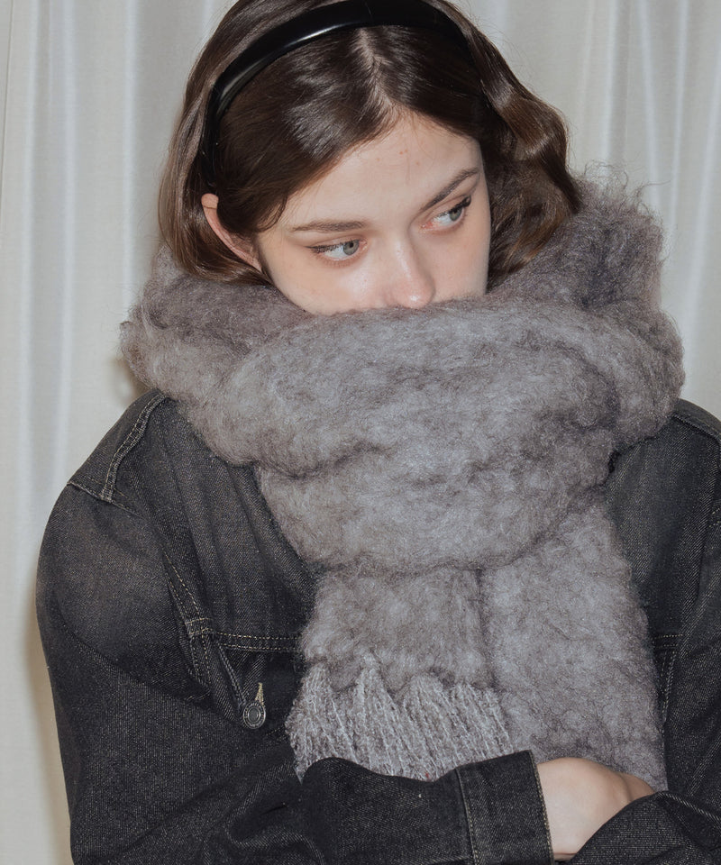 モヘアタッチシャギーボリュームフリンジカラーマフラー – Mili