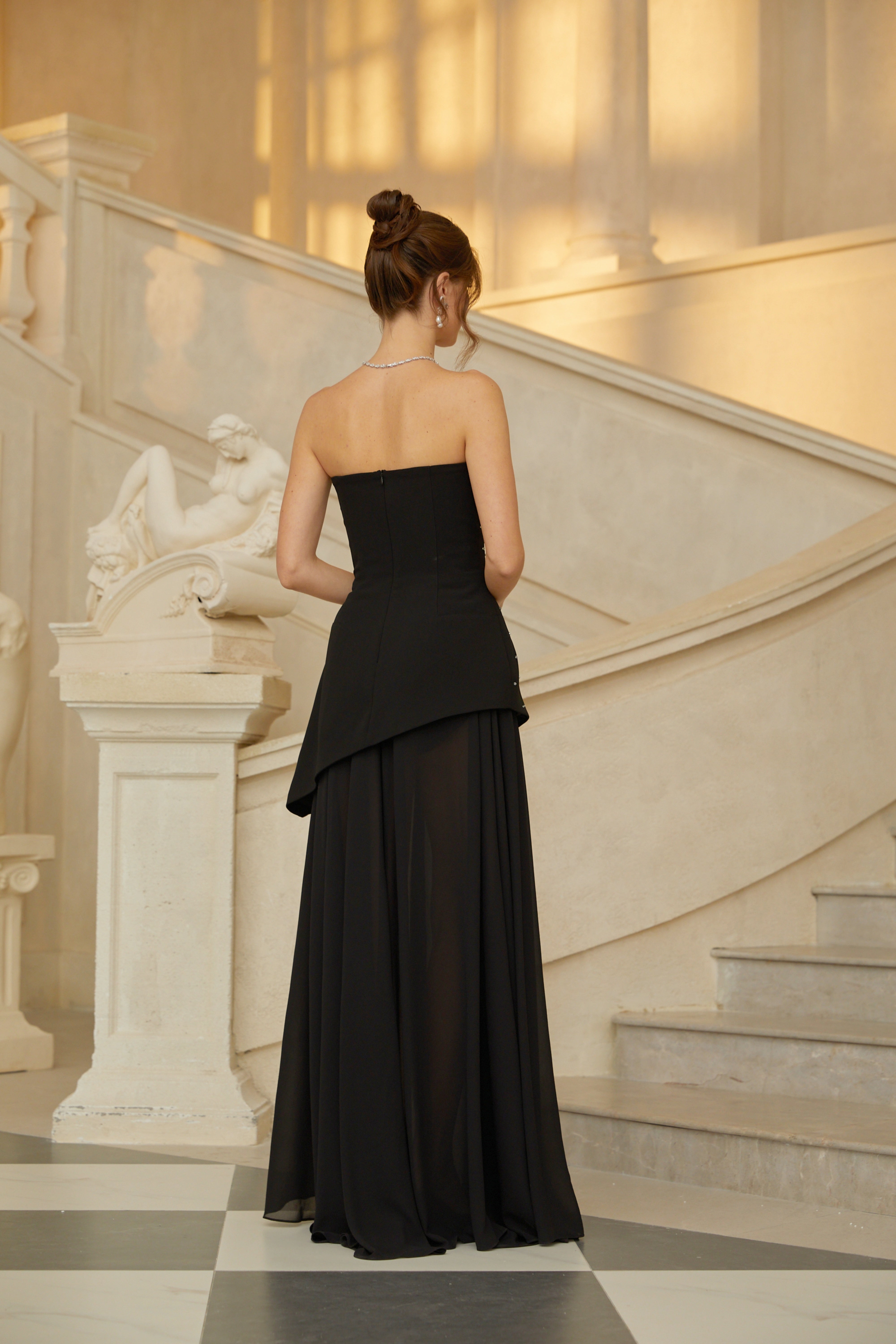 Melisande Black Embellished Dress & Skirt Set