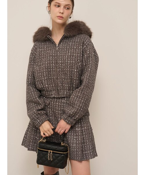 サイドプリーツツイードミニスカート｜スナイデルの通販｜&mall