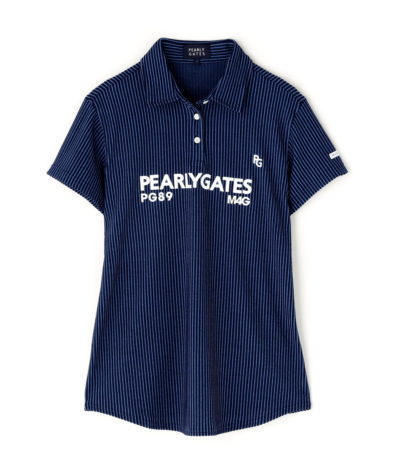 カチオンストライプサッカーフレンチスリーブ風ポロシャツ | PEARLY