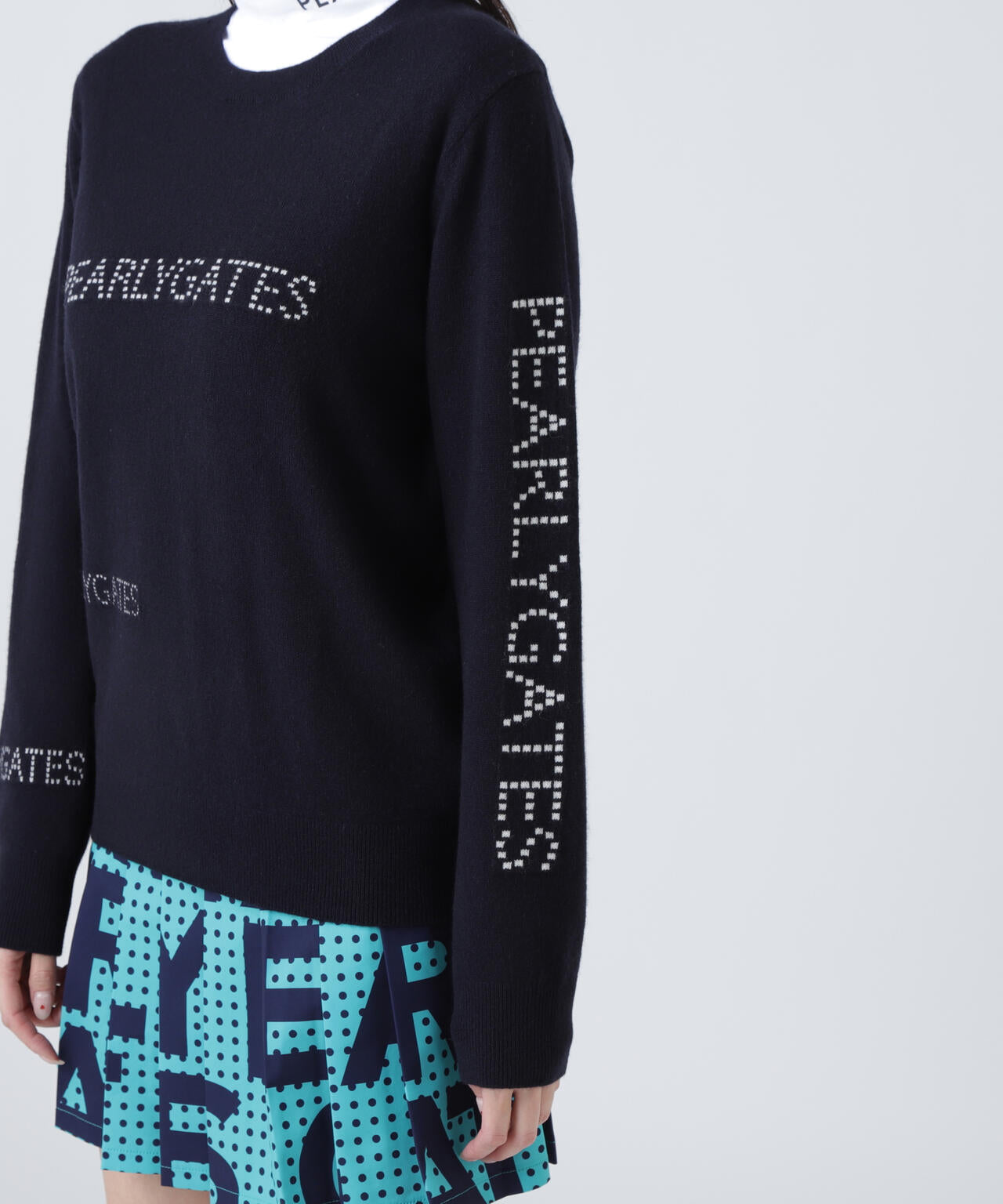 12G部分ジャガードカシミヤ100クルーネックニットプルオーバー