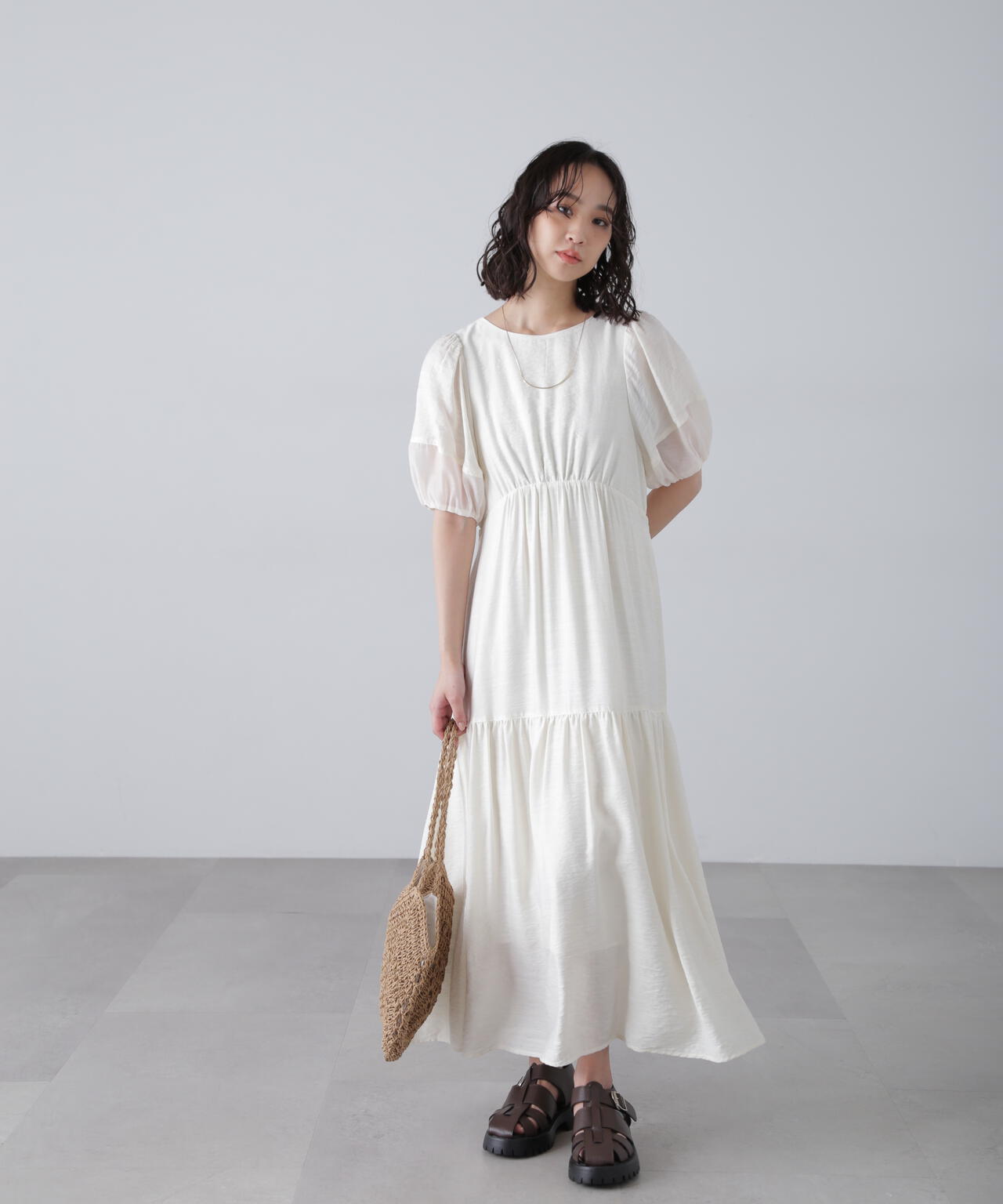 3サイズ展開XS-M】ランタンスリーブバックリボンワンピース【低身長