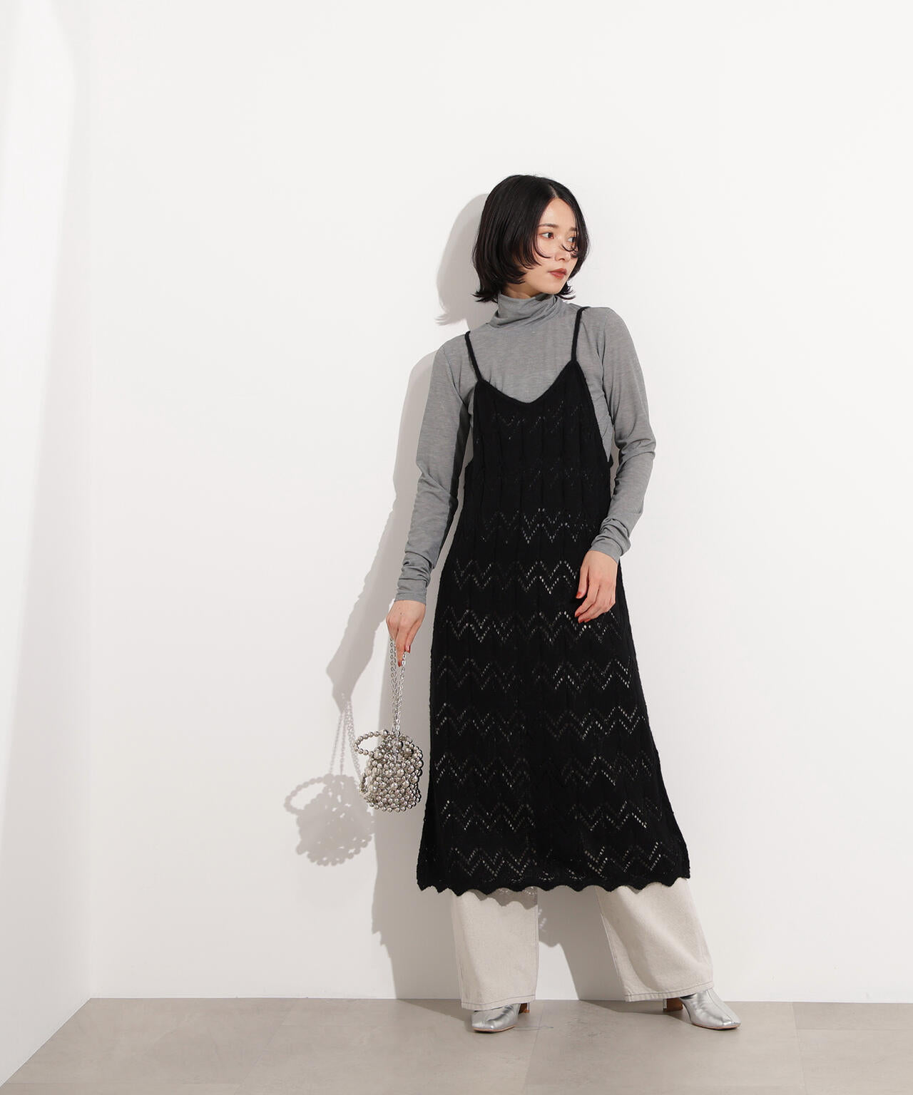 岸本セシルさん着用】透かし編みニットキャミワンピース | N. Natural