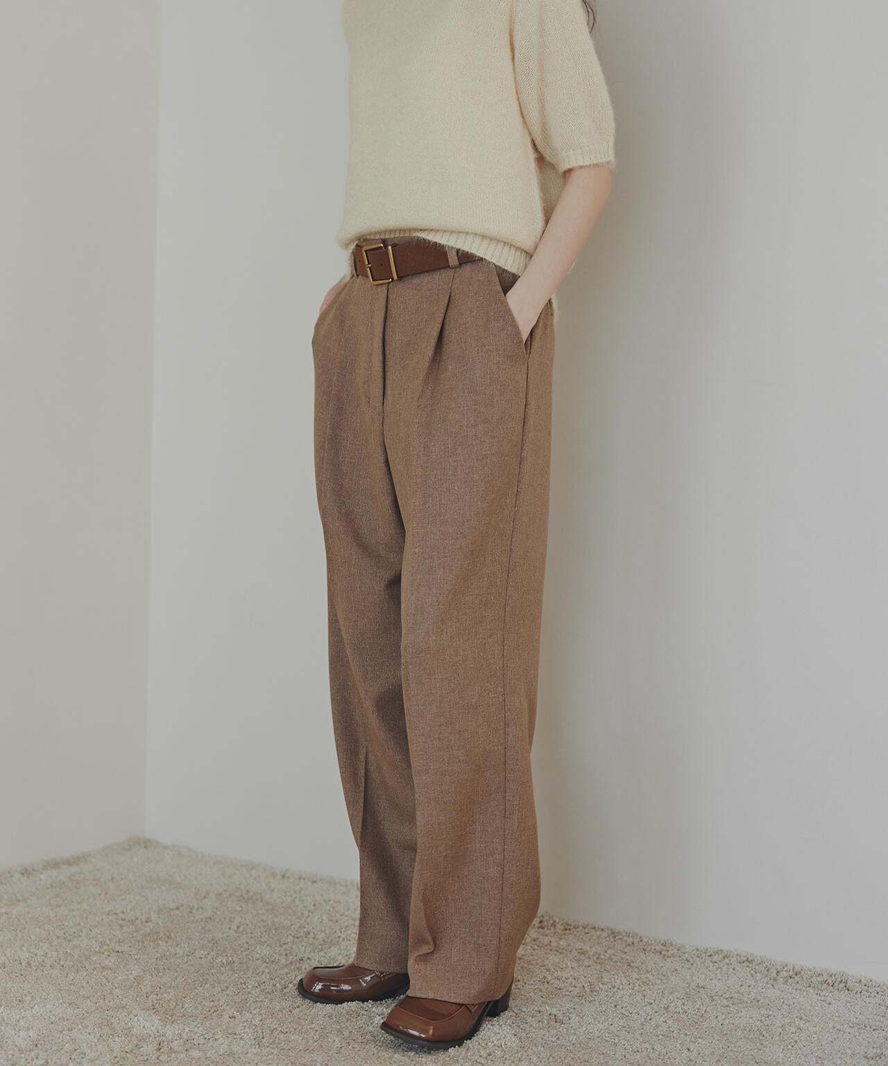 トムブラウン ストレートパンツ 切りっぱなし ベージュ コットン 1