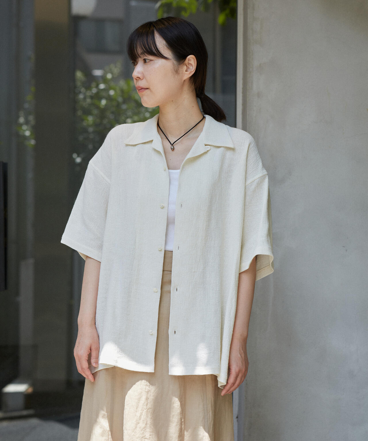 THE LIBRARY / LINEN COTTON OPEN COLLAR SHIRT | THE LIBRARY（ザ