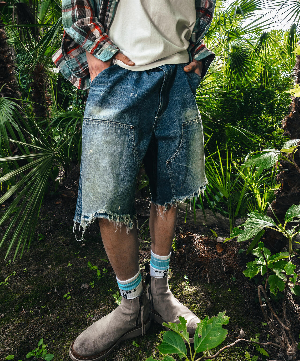 SAINT MICHAEL ヴィンテージ加工 ダブルニー オーバーオール デニム