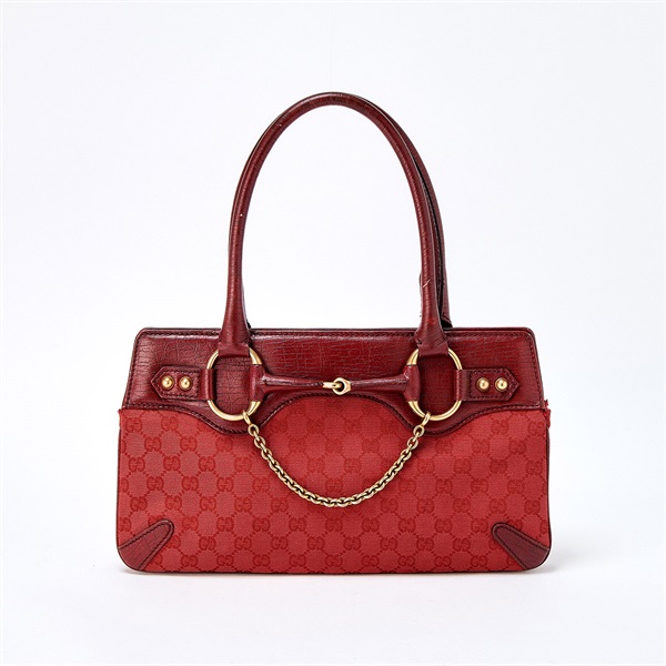GUCCI ホースビット GGキャンバス ショルダーバッグ レッド ゴールド