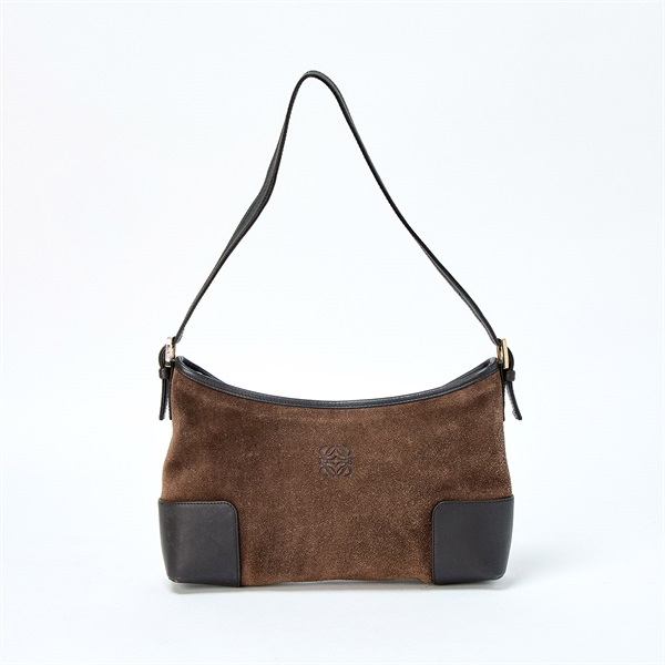 LOEWE アナグラム ショルダーバッグ ブラウン ゴールド スエード