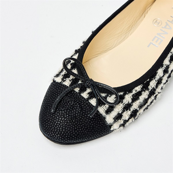 CHANEL パンプス 36C G02819 ブラック ホワイト ツイード レザー