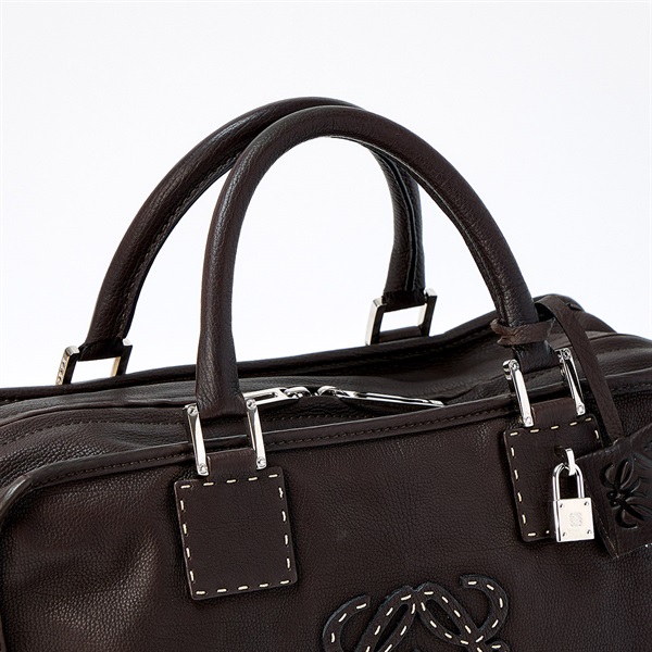 LOEWE アマソナ 36 ハンドバッグ ブラウン シルバー レザー
