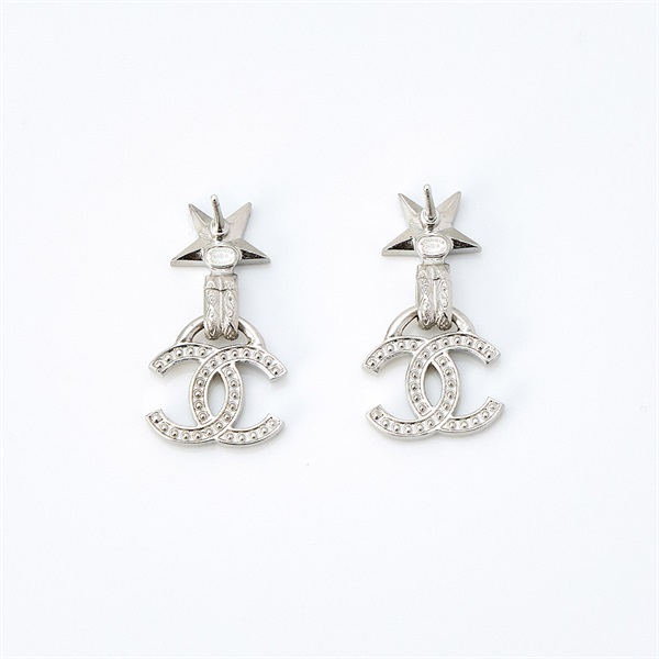CHANEL ココマーク スター ピアス シルバー クリア メタル ライン