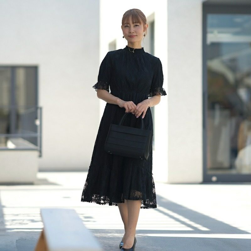 総レース半袖フォーマルワンピースドレス（ブラック） | もりのがっ