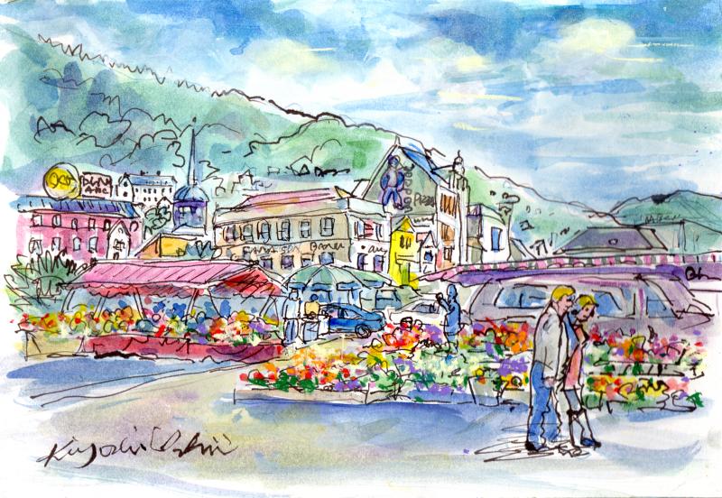 アメリカで版画化ノルウェー ベルゲン ヨーロッパ 風景画 白