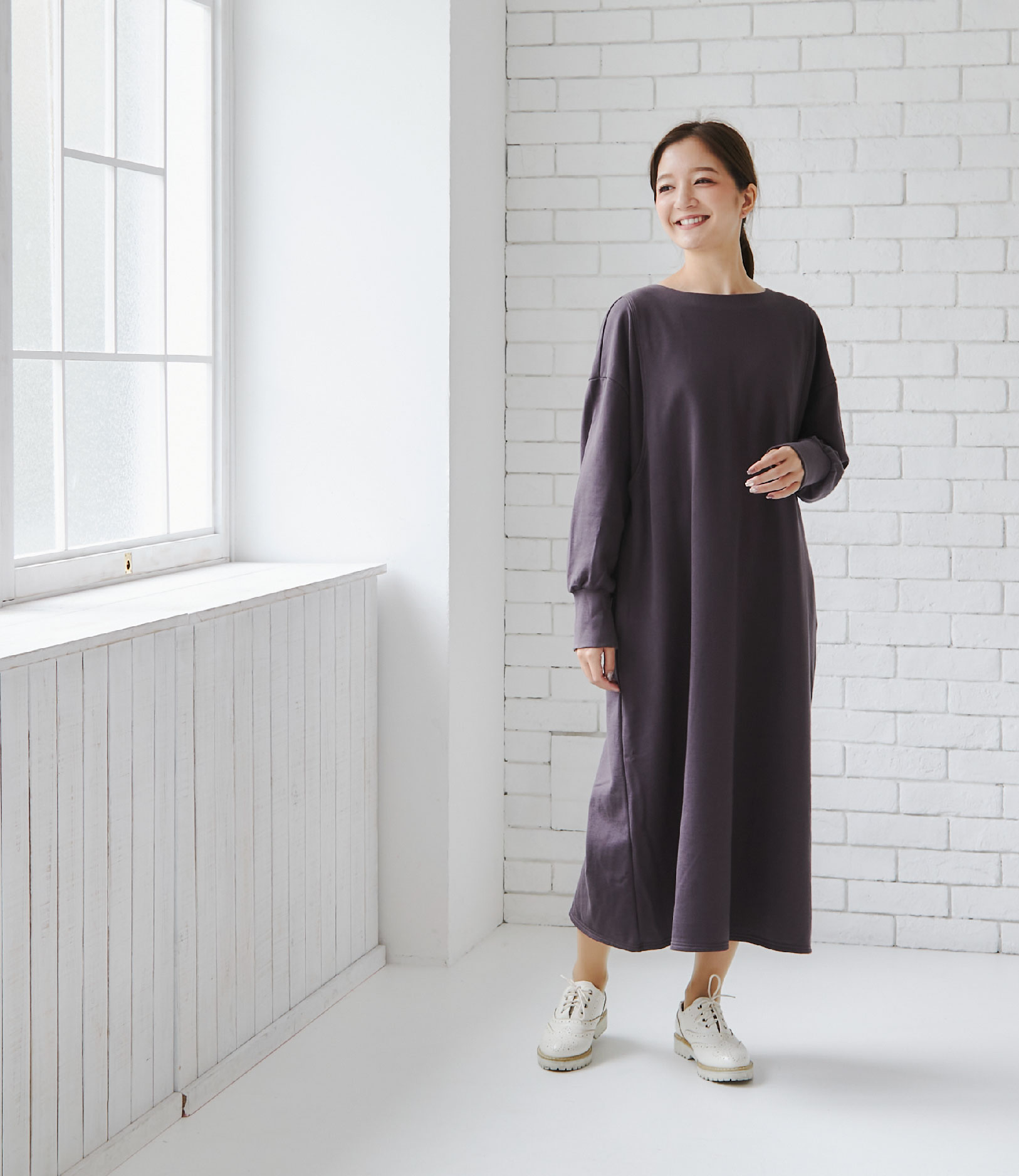 産後の気になる体型もIラインシルエットでスッキリ見えるスウェット