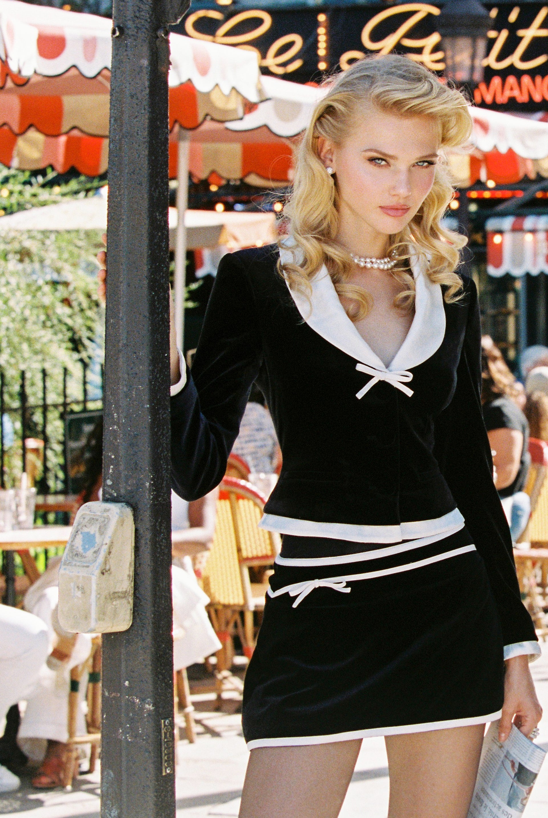 Victoria Velvet Mini Skirt | Black Satin Trim A-Line Mini Skirt