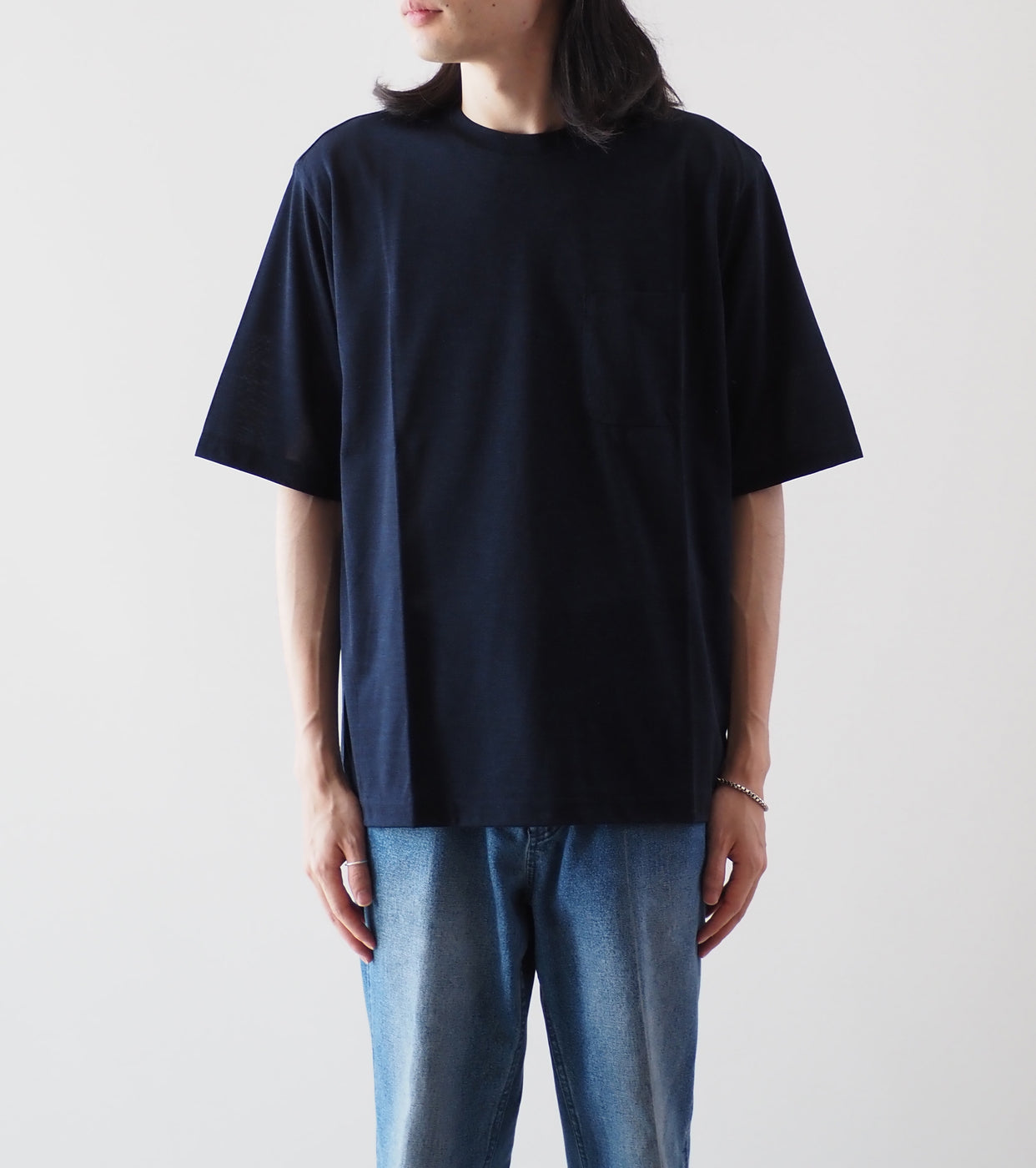 MAATEE＆SONS シルク ポケット ティーシャツ , Navy Top – Navyblue