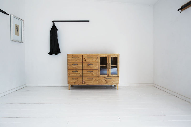 カップボード 食器棚 チェスト 天然無垢材 幅120cm 無垢ハンドメイド