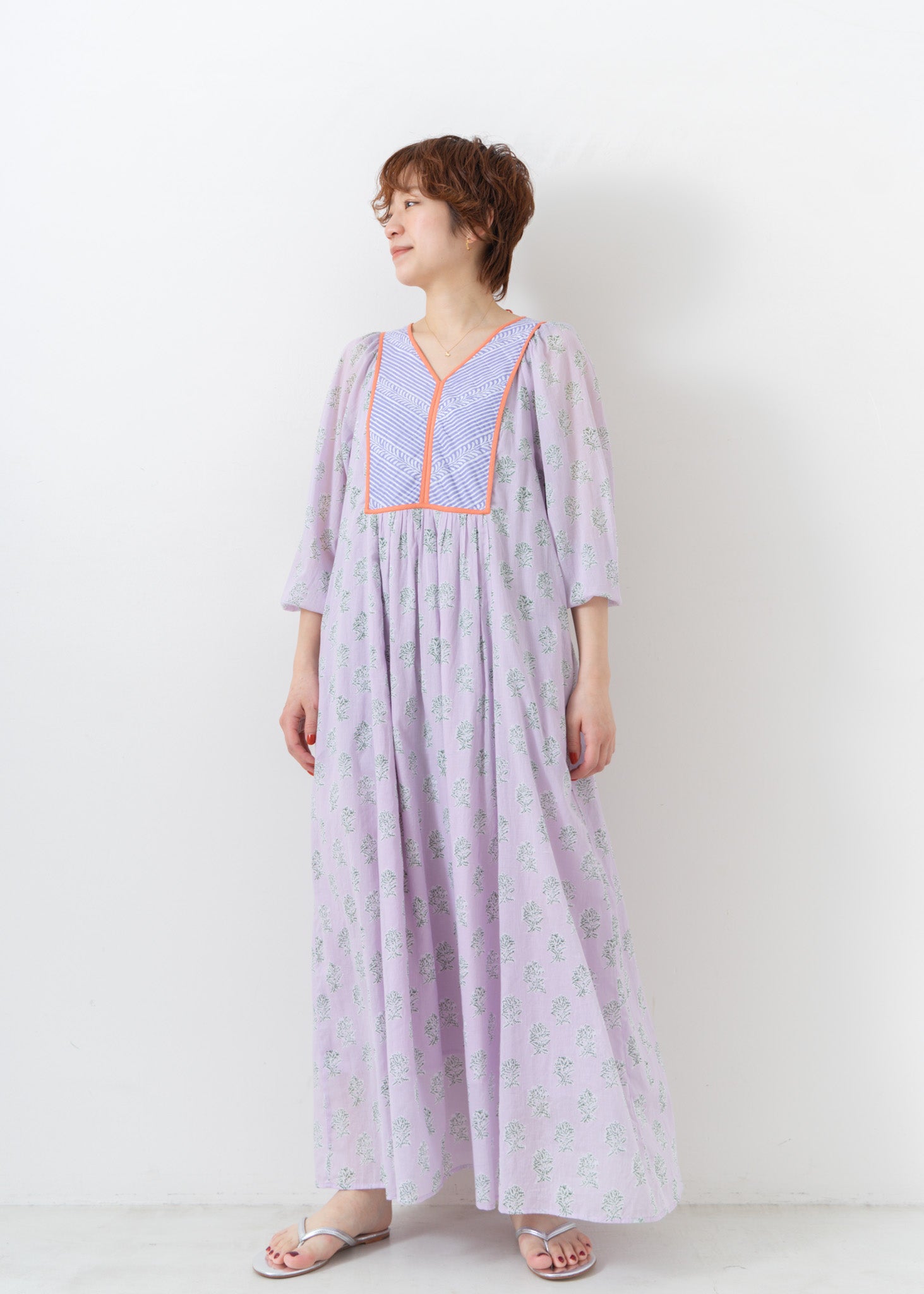 ヌキテパ Lotus Combi Print Dress S Lilac
