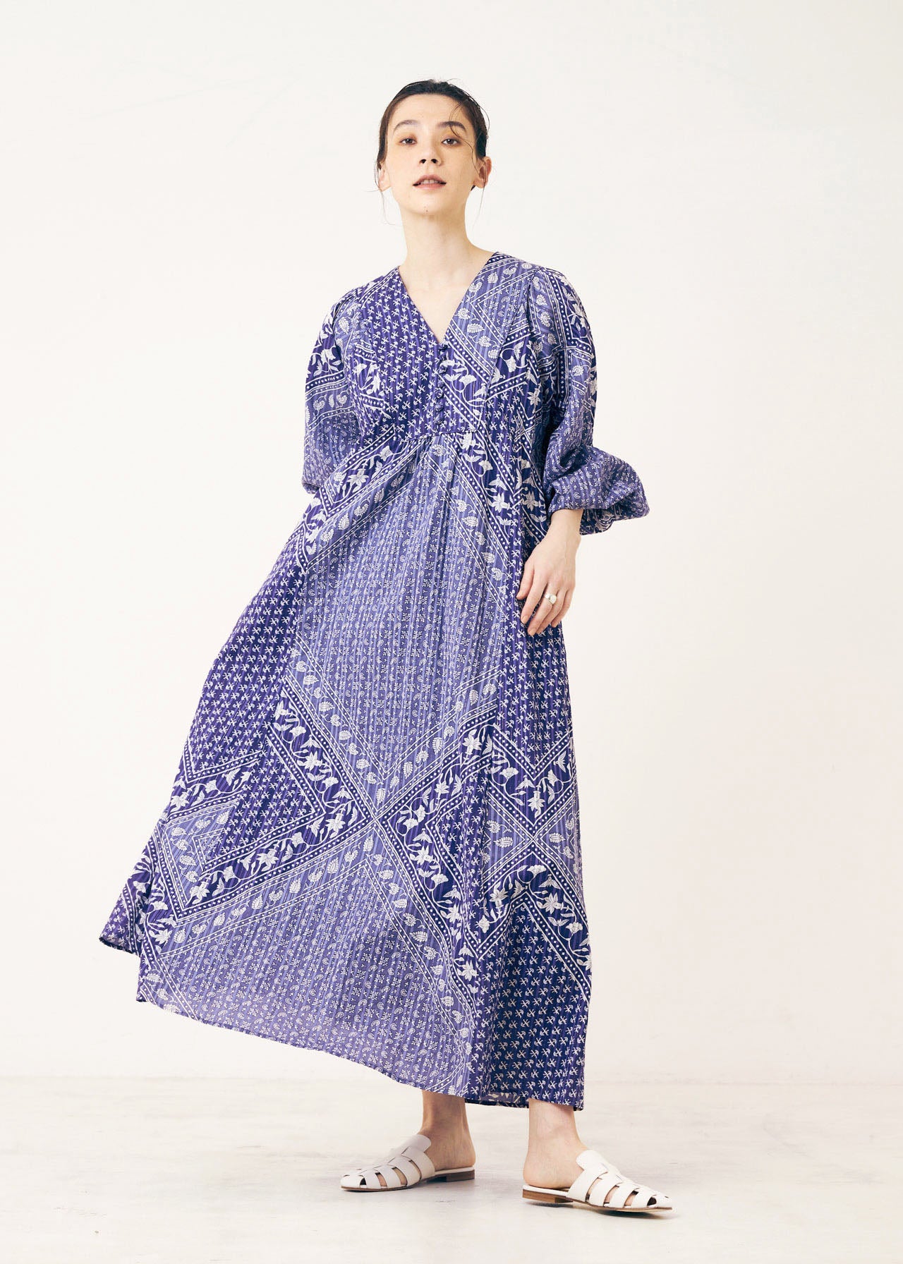 Cotton Lurex Scarf Print Dress | Pasand by ne Quittez pas | パサン