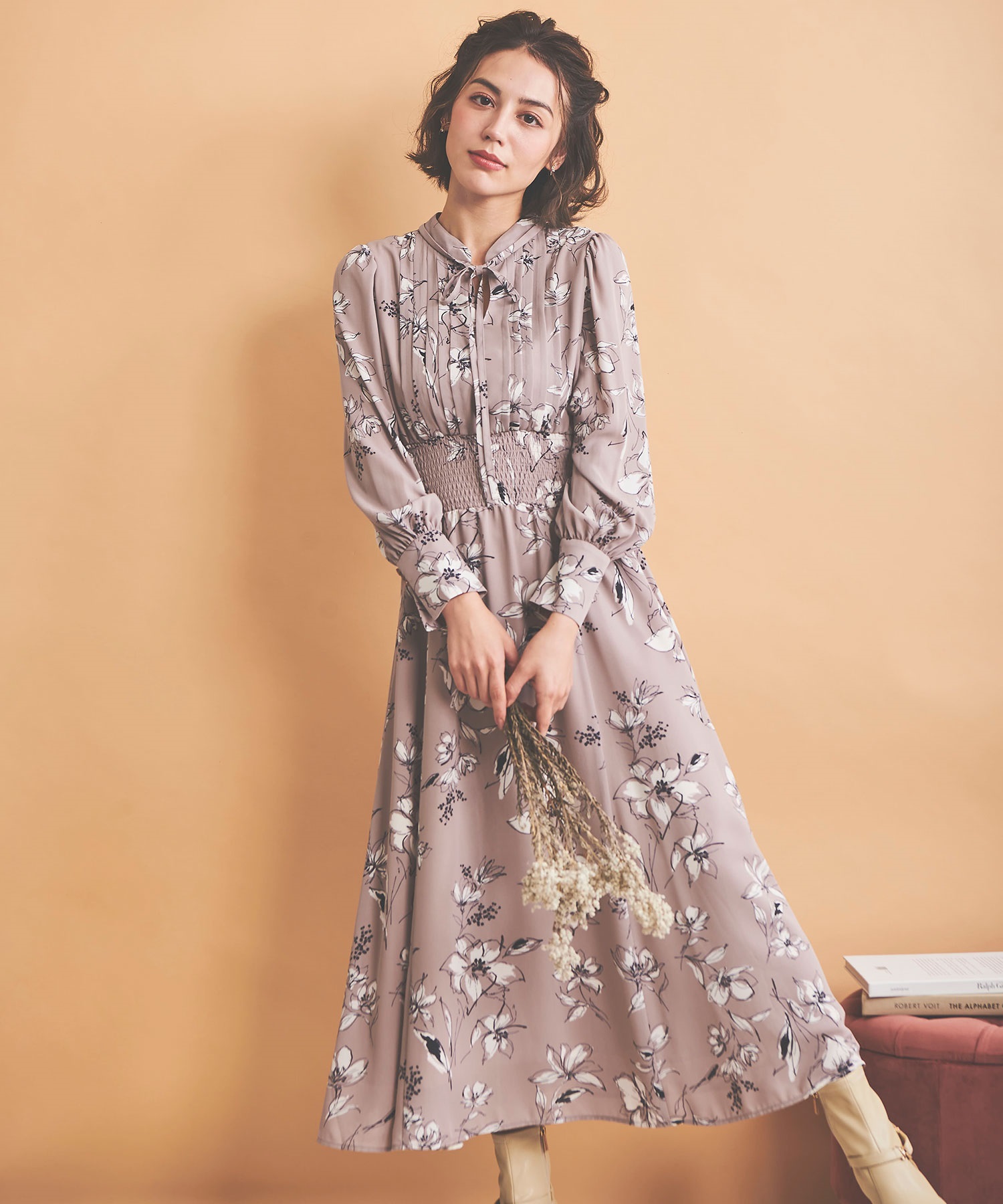 フラワーボウタイワンピース | ロングワンピース | NOELA OFFICIAL WEB