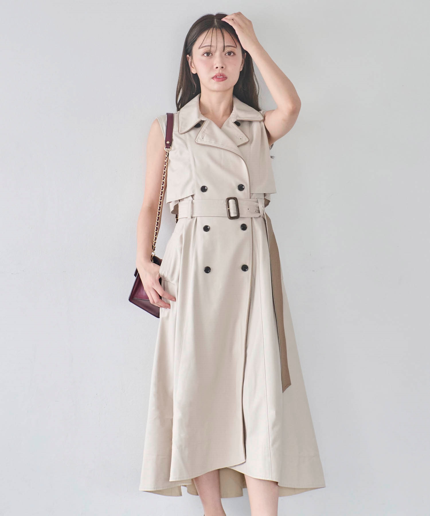 フェイクレザーパイピングトレンチ2WAYワンピース | ロング
