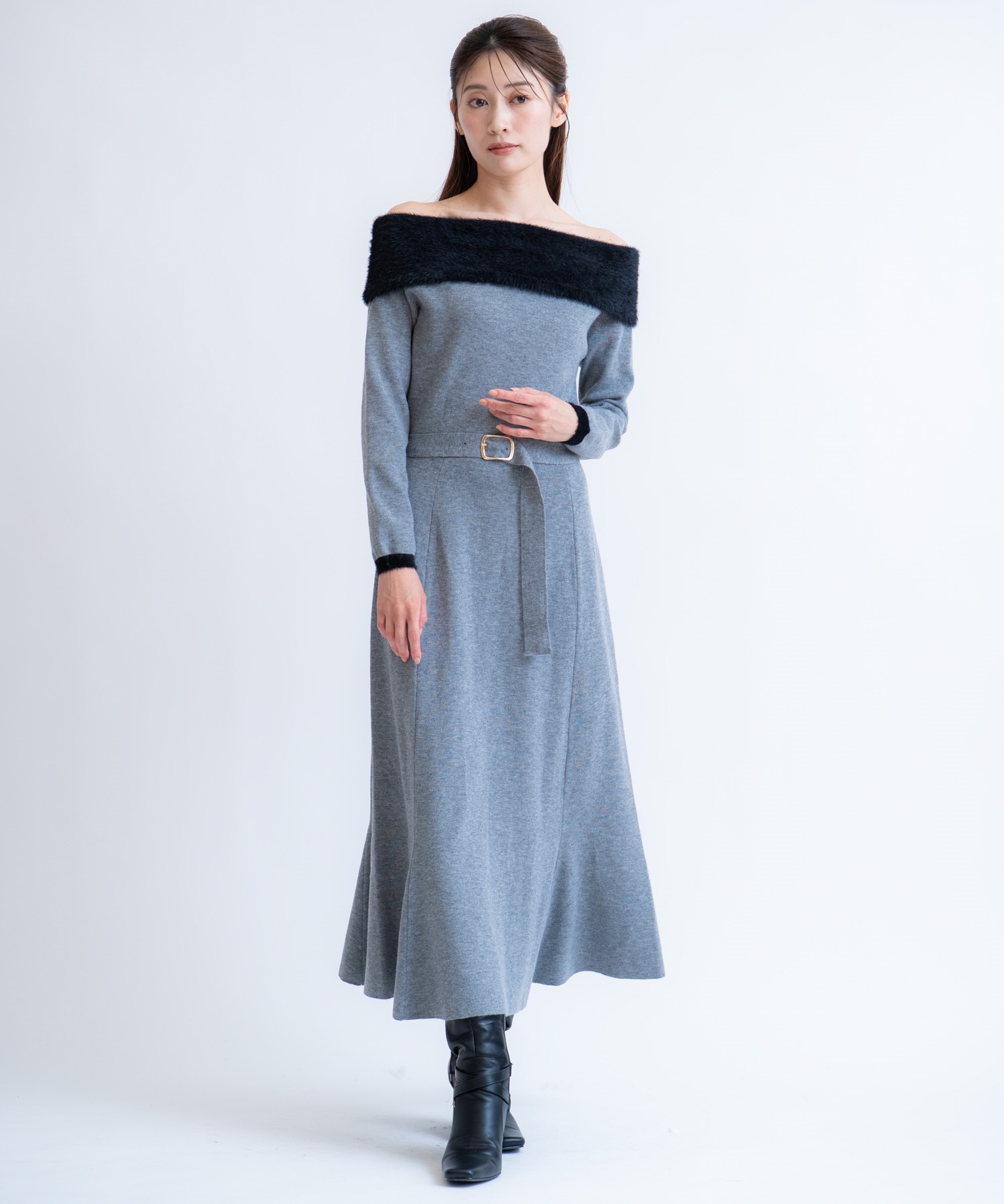 フェザートリム配色ドッキングワンピース | ニットワンピース | NOELA