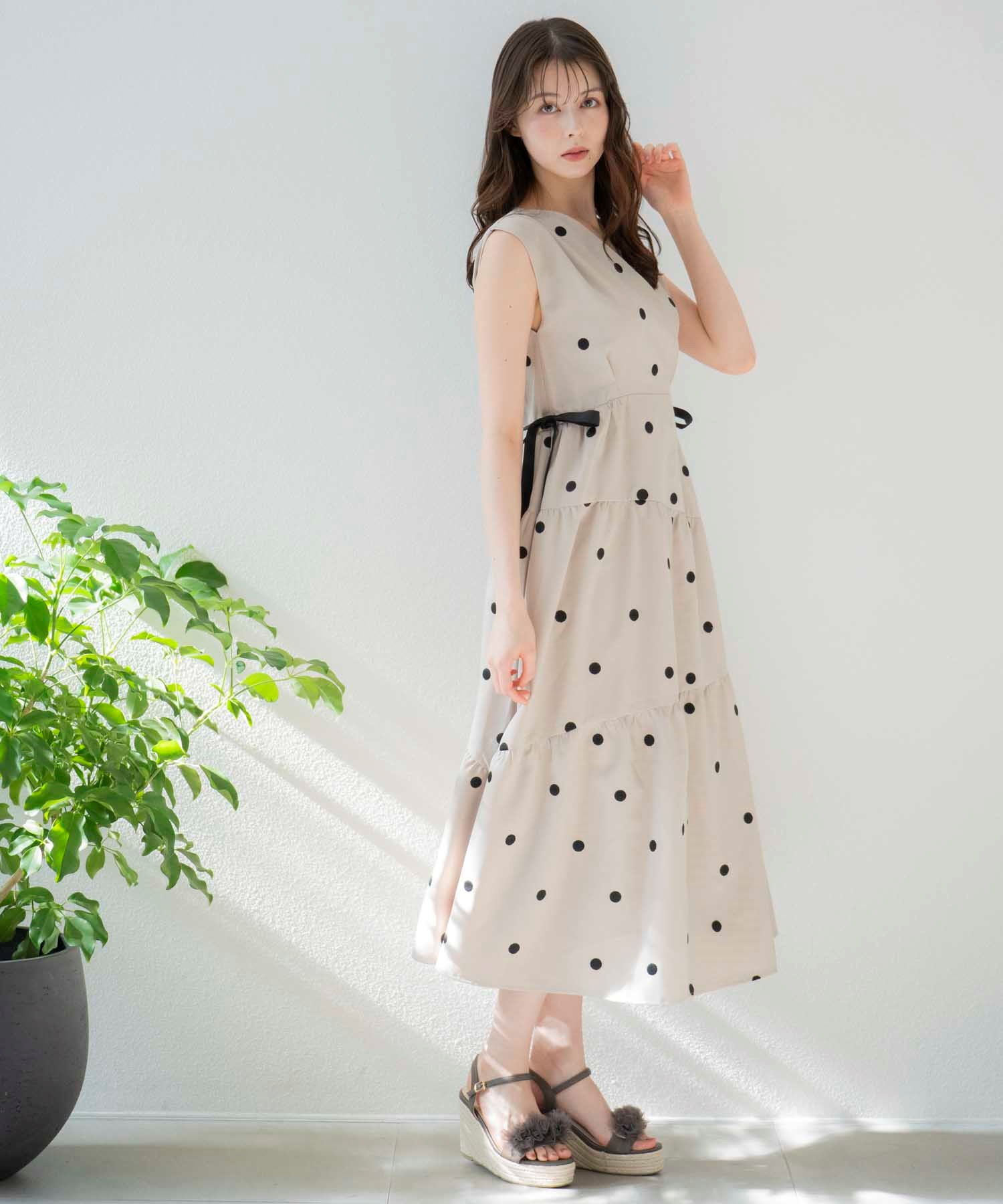 15周年】【SSサイズあり】リネンタッチドットワンピ | ロング
