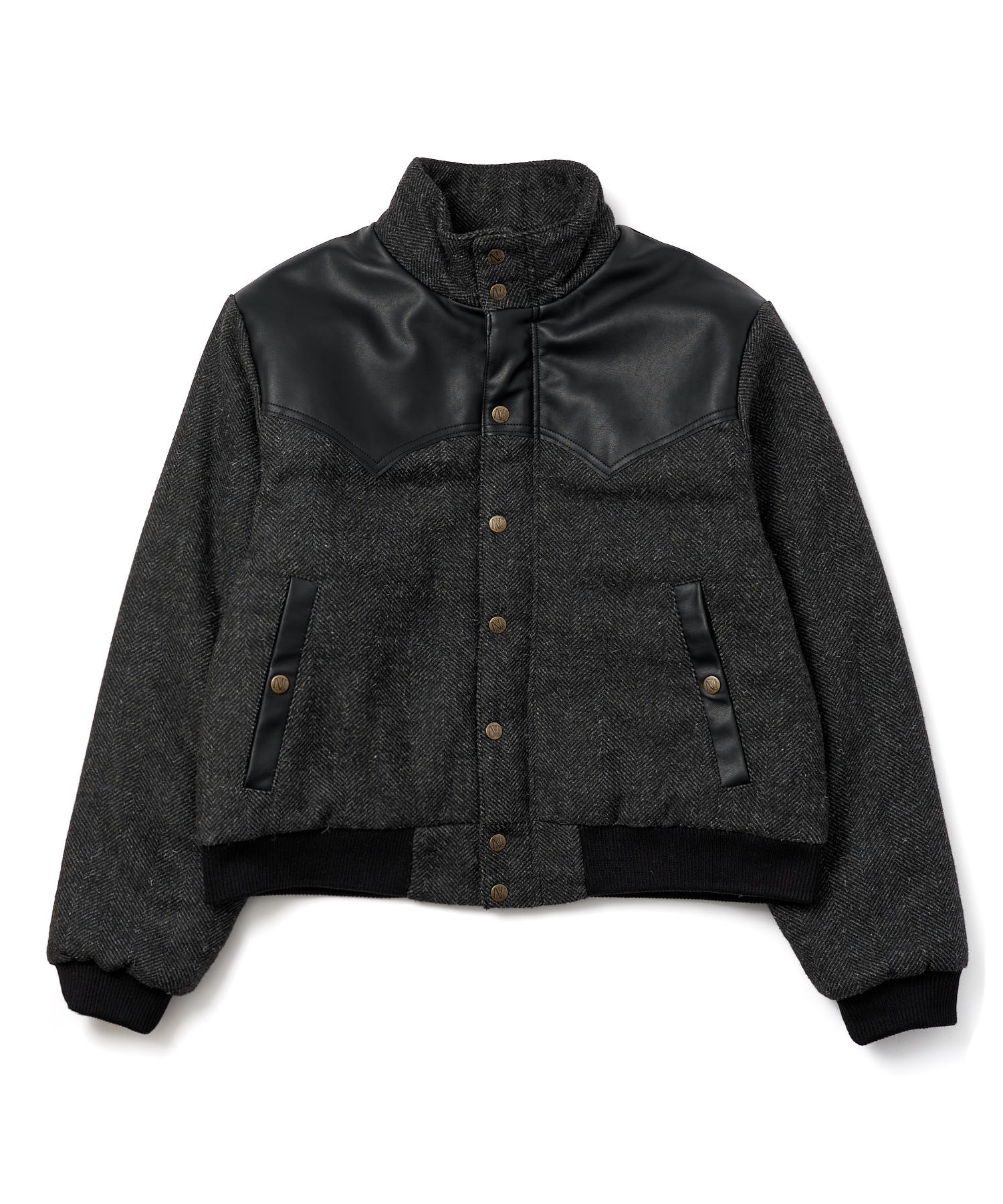 レザーヨーク中綿ツイードジャケット[Black] – Noen