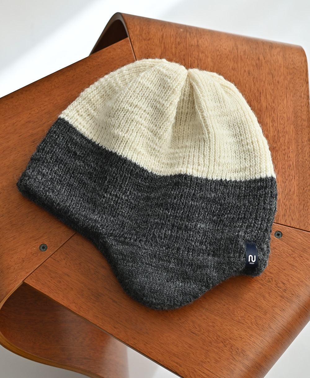 裏地つき】耳当てつきニット帽【スラブウール】