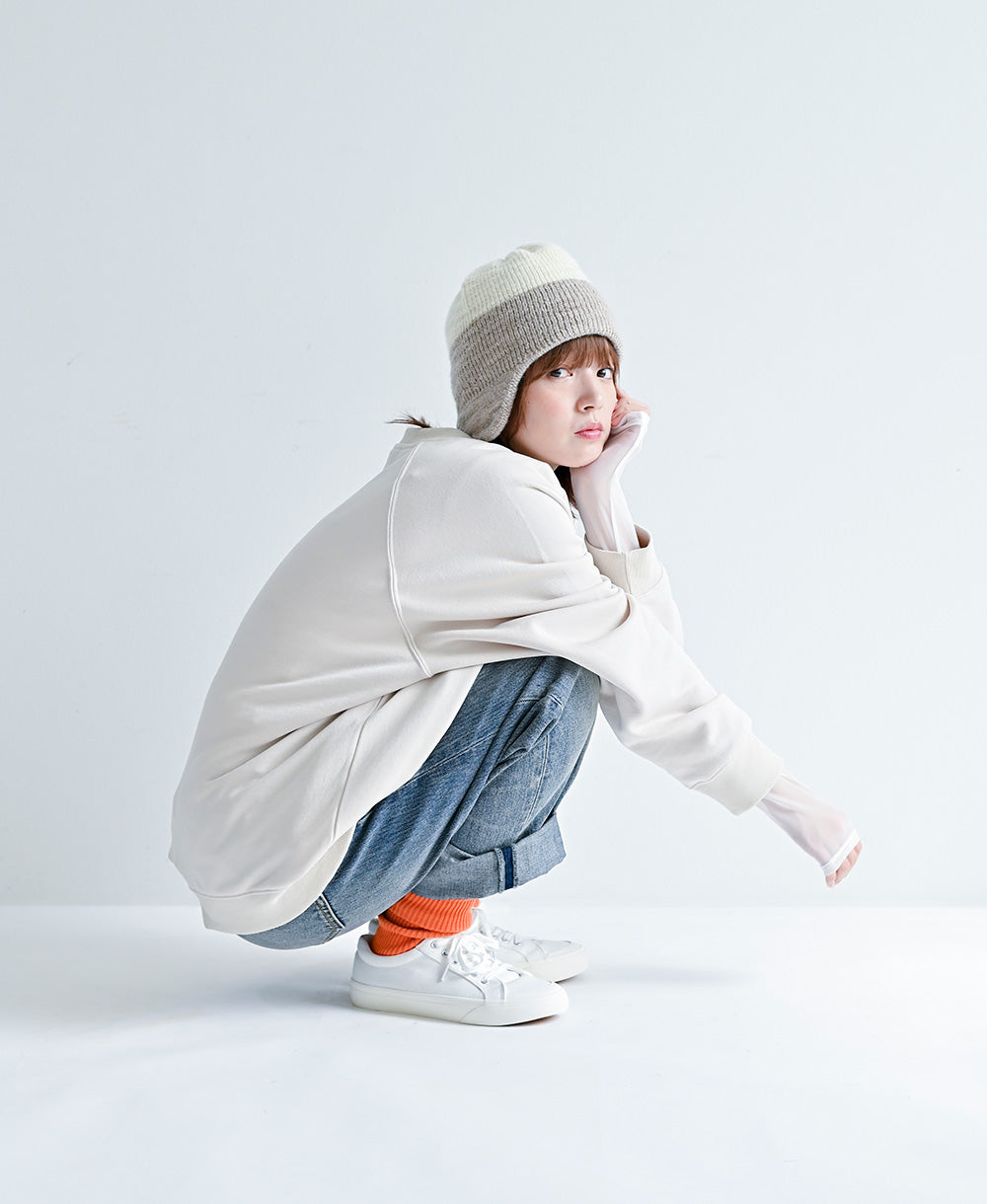 裏地つき】耳当てつきニット帽【スラブウール】