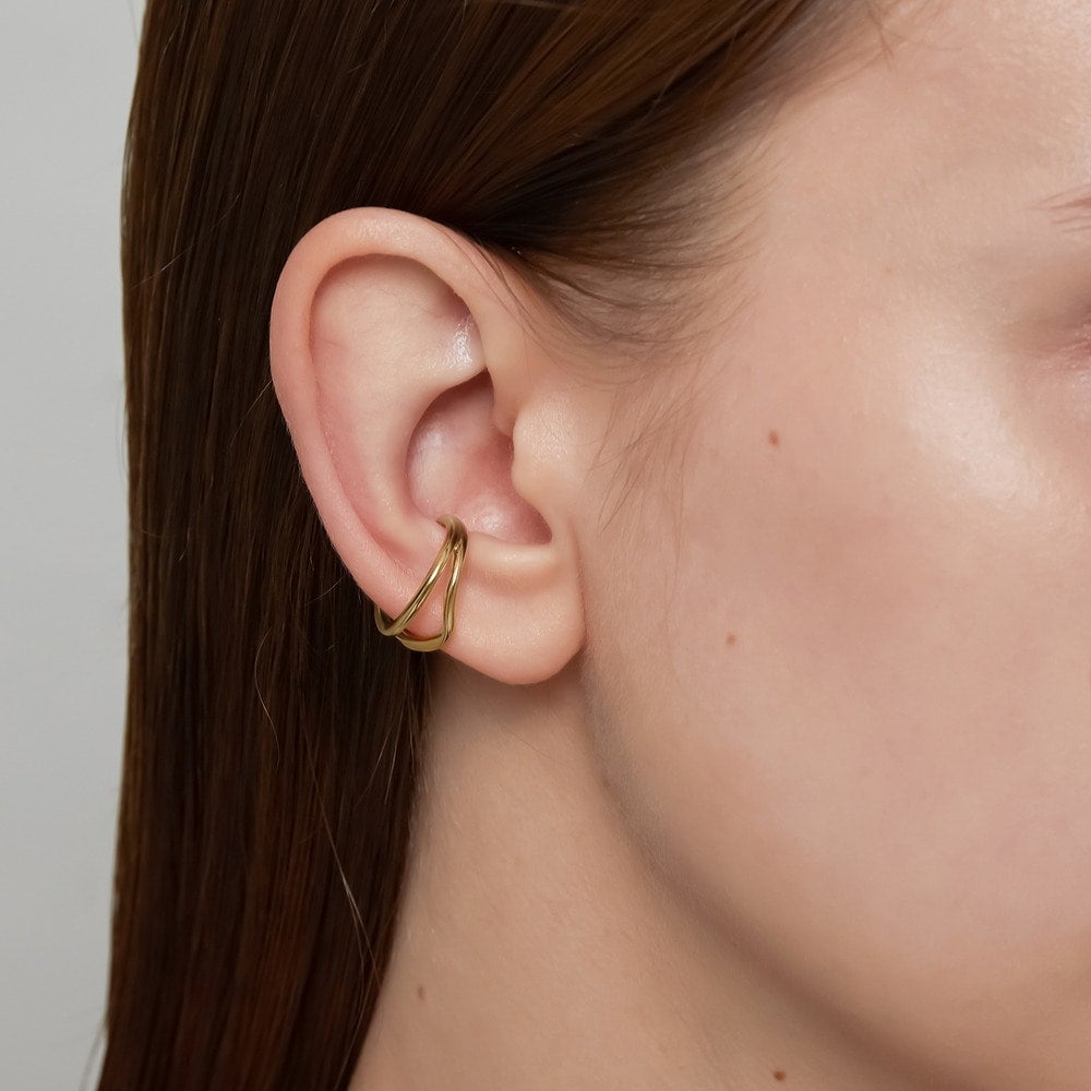 NOUE 3点セット 左ピアス×2 イヤーカフ×1 18k ゴールド 金 NOUE 3点