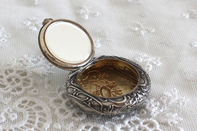 アンティーク ミラー付きピルケース パウダーケース アンティーク