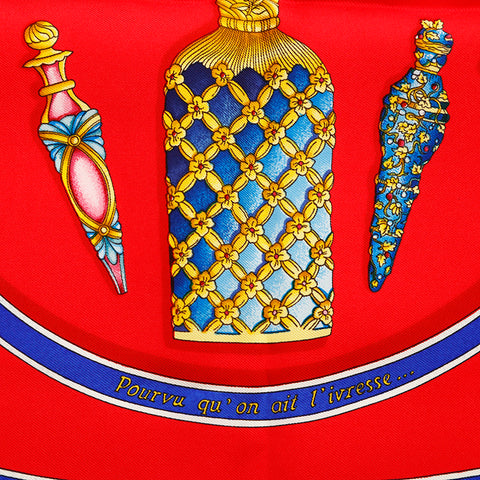 爱马仕（Hermes）Carre 90 Pourvu Qu'on Oit L'Ivresse香水瓶围巾红色